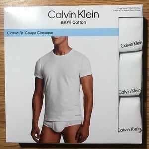 Calvin Klein (3) Pack Mens M White Crew Neck 100% Cotton New In Package